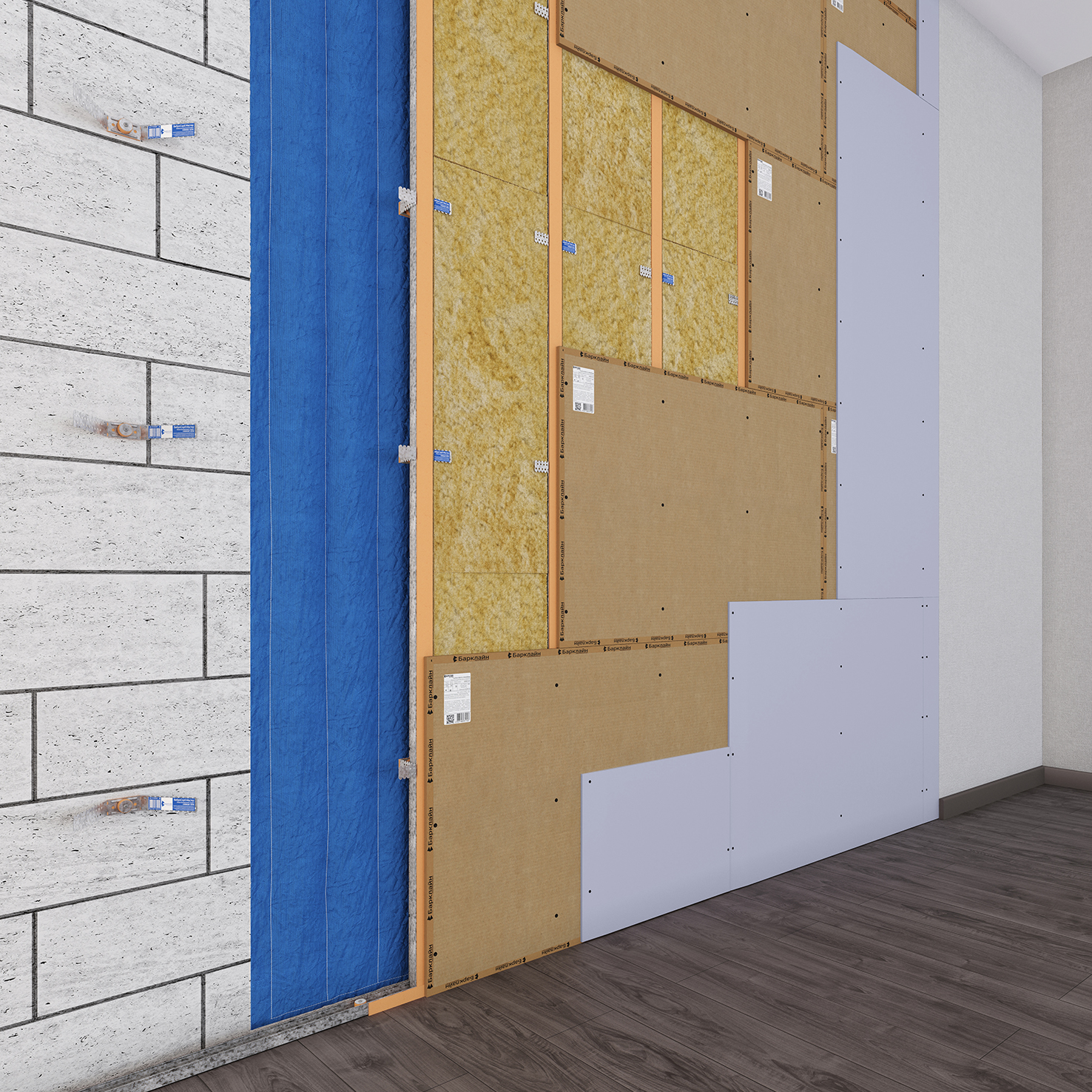 Каркасная система звукоизоляции стен «Барклайн Барьер Кварц Плюс»